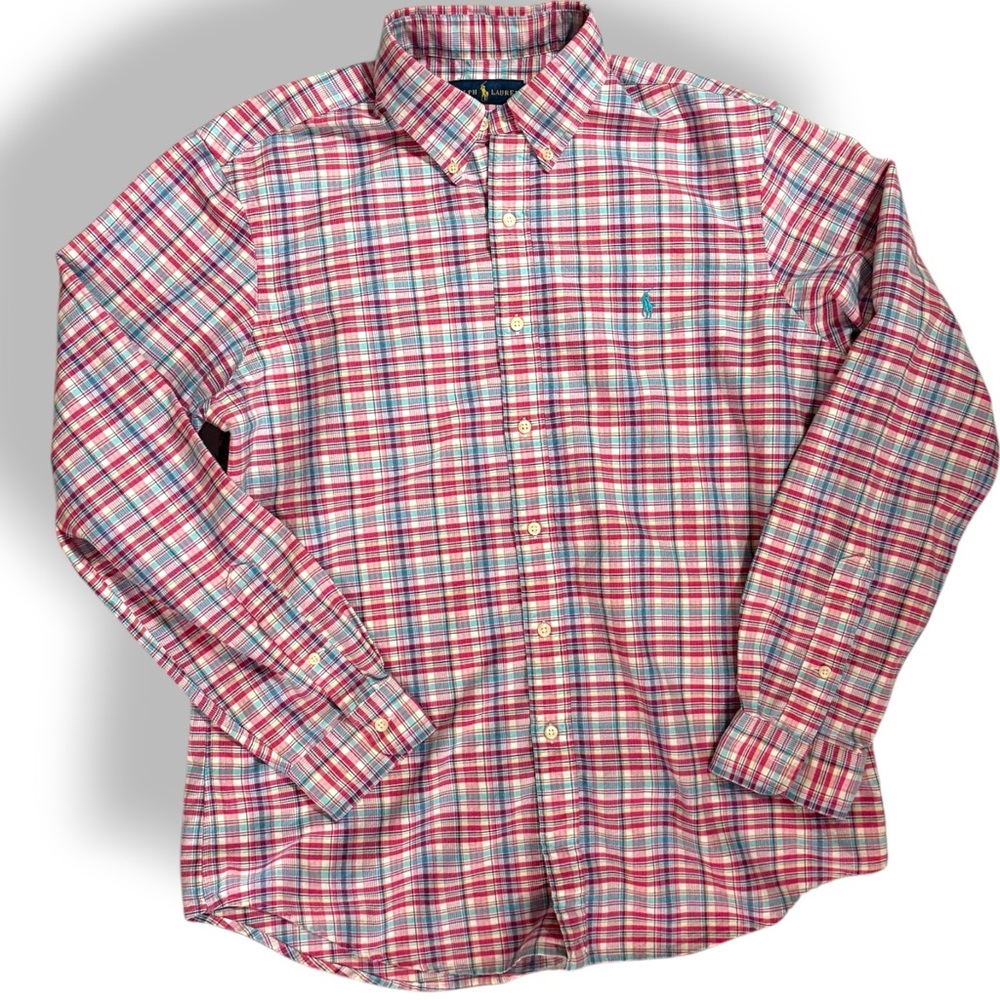 Ralph Lauren Polo Men's Long Sleeve Button Front Shirt Size L Pink Muliti Plaid - Picture 1 of 7